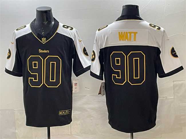 Men%27s Pittsburgh Steelers #90 T.J. Watt Black White F.U.S.E. Vapor Untouchable Limited Stitched Jersey Dzhi