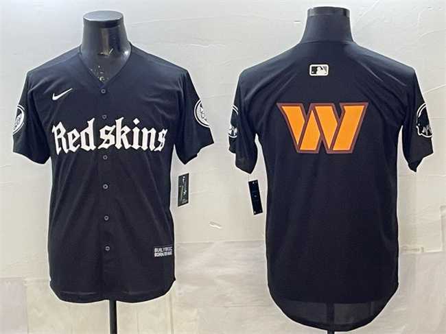 Men%27s Washington Commanders Team Big Logo Black %27Gothic Capitol Shadows Edition%27 Limited Stitched Baseball Jersey