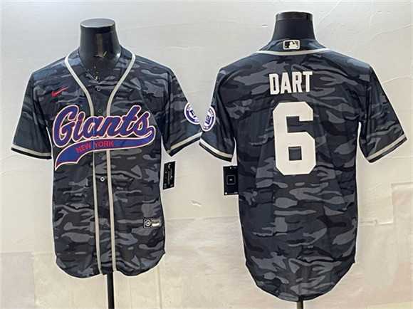 Men%27s New York Giants #6 Jaxson Dart Gray Camo With Patch Cool Base Stitched Baseball Jersey