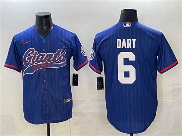 Men%27s New York Giants #6 Jaxson Dart Royal Pinstripe With Patch Cool Base Stitched Baseball Jersey