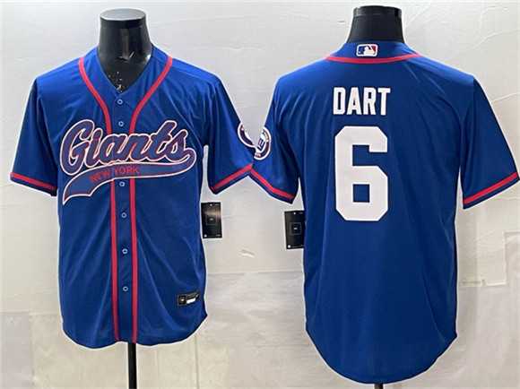 Men%27s New York Giants #6 Jaxson Dart Royal With Patch Cool Base Stitched Baseball Jersey