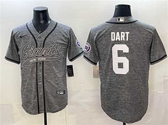 Men%27s New York Giants #6 Jaxson Dart Gray With Patch Cool Base Stitched Baseball Jersey