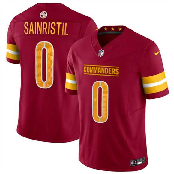 Men%27s Washington Commanders #0 Mike Sainristill Burgundy 2025 Draft F.U.S.E. Vapor Limited Stitched Jersey Dzhi