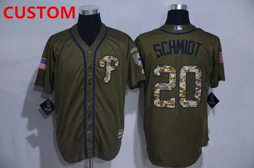 Men%27s Philadelphia Phillies Custom Retired Green Salute to Service Cool Base Stitched MLB Jersey