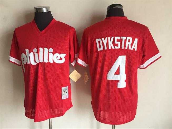 Men%27s Philadelphia Phillies #4 Lenny Dykstra Mitchell and Ness Red 1991 Throwback Stitched MLB Jersey