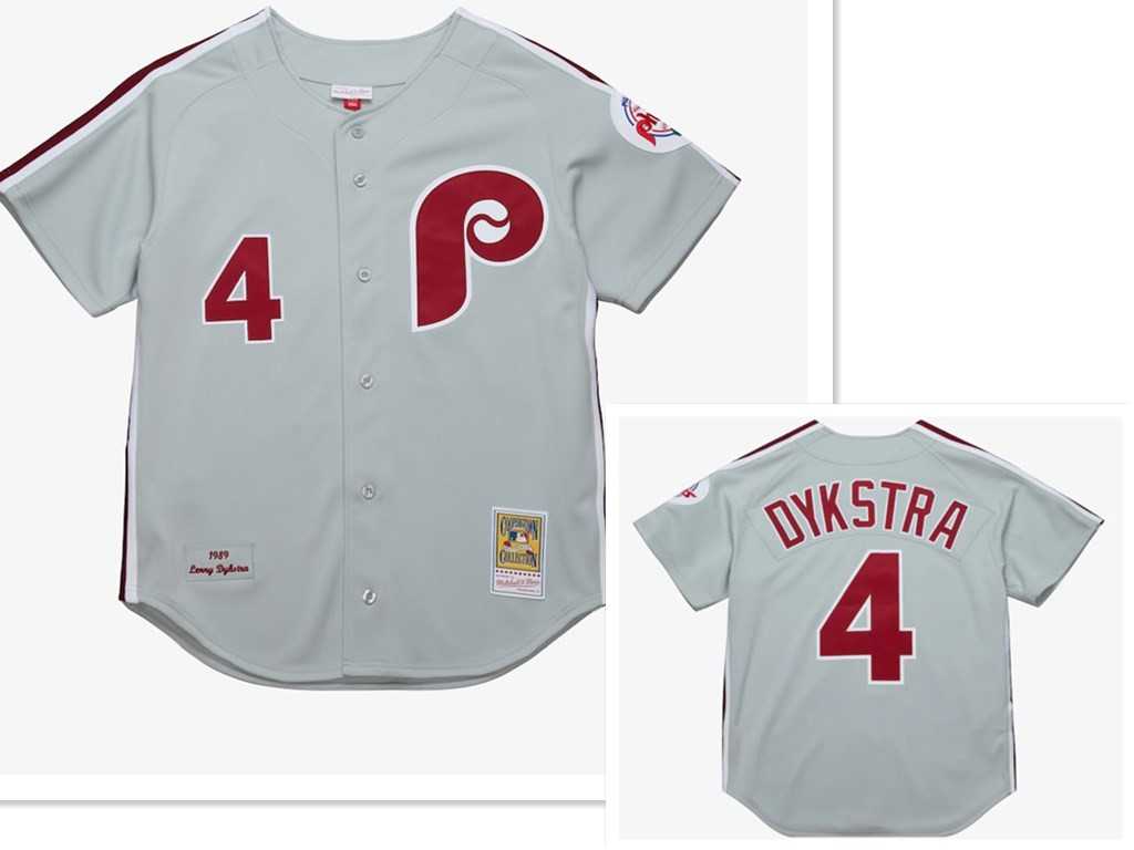 Men%27s Philadelphia Phillies #4 Lenny Dykstra Mitchell and Ness Grey 1989 Throwback Stitched MLB Jersey