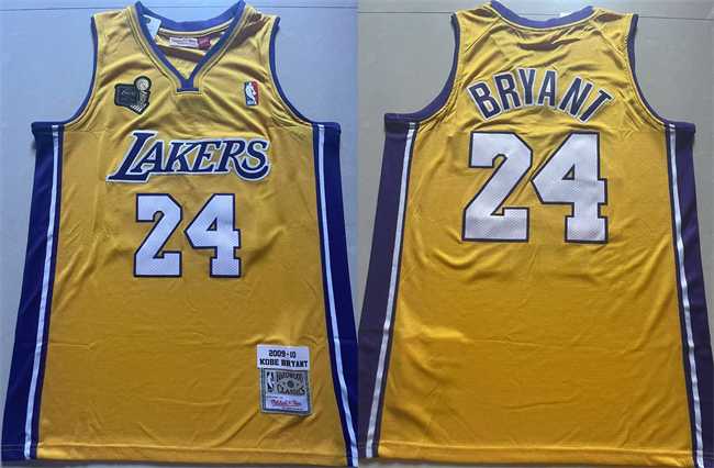 Men%27s Los Angeles Lakers #24 Kobe Bryant Yellow 2009-10 Stitched Throwback Jersey