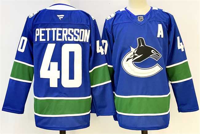 Men%27s Vancouver Canucks #40 Elias Pettersson Royal 2024-25 With A Patch Home Stitched Hockey Jersey