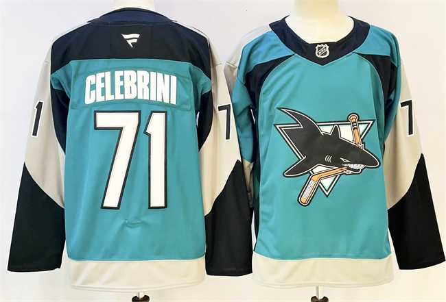 Men%27s San Jose Sharks #71 Macklin Celebrini Teal 2025 Alternate Stitched Hockey Jersey
