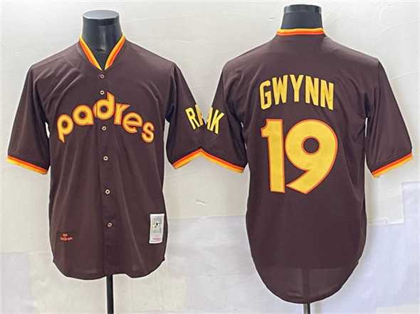 Men%27s San Diego Padres #19 Tony Gwynn Brown Throwback Stitched Baseball Jersey