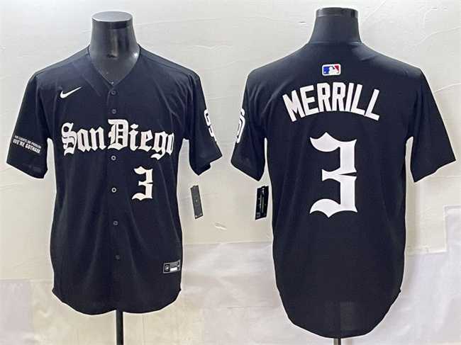 Men%27s San Diego Padres #3 Jackson Merrill Black Gothic Edition Vapor Limited Stitched Baseball Jersey