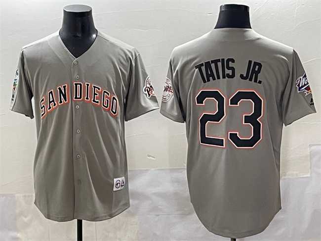 Men%27s San Diego Padres #23 Fernando Tatis Jr. Gray Fashion Throwback With Patch Cool Base Stitched Jersey