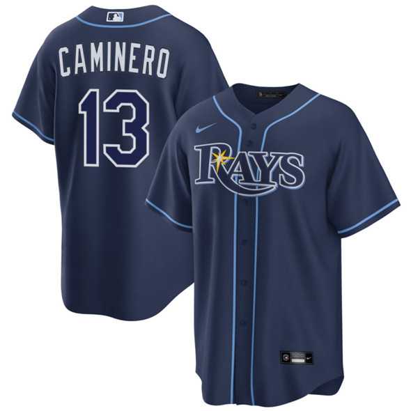 Men%27s Tampa Bay Rays #13 Junior Caminero Navy Cool Base Stitched Baseball Jersey Dzhi