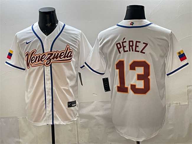 Men%27s Venezuela Baseball #13 Salvador Perez White 2026 World Baseball Classic Home Stadium Stitched Jersey