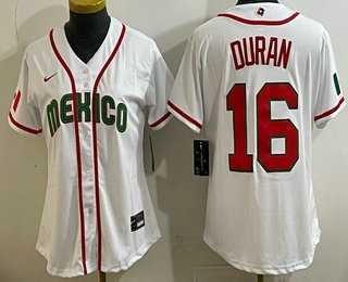 Women%27s Mexico #16 Jarren Duran White 2026 World Baseball Classic Cool Base Jersey