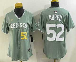 Women%27s Boston Red Sox #52 Wilyer Abreu Light Green 2025 City Connect Player Name Limited Jersey