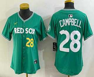 Women%27s Boston Red Sox #28 Kristian Campbell Green 2025 City Connect Player Name Limited Jersey