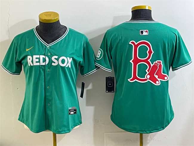 Women%27s Boston Red Sox Team Big Logo Green 2025 City Connect Limited Stitched Baseball Jersey(Run Small)