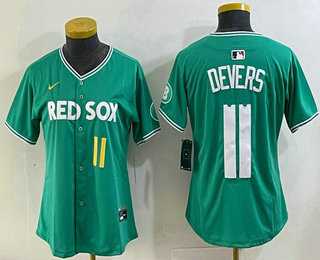 Women%27s Boston Red Sox #11 Rafael Devers Green 2025 City Connect Player Name Limited Jersey