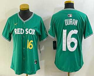 Women%27s Boston Red Sox #16 Jarren Duran Green 2025 City Connect Player Name Limited Jersey