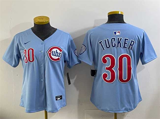Women%27s Chicago Cubs #30 Kyle Tucker Blue 2024 25 2nd Alternatemited Stitched Baseball Jersey(Run Small)
