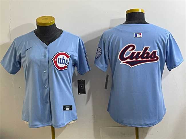 Women%27s Chicago Cubs Team Big Logo Blue 2024 25 2nd Alternatemited Stitched Baseball Jersey(Run Small)