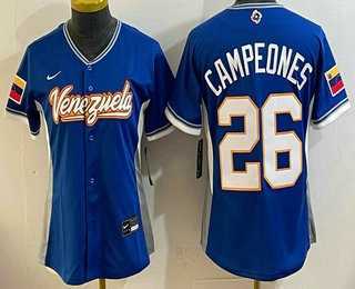 Women%27s Venezuela #26 Campeones Blue 2026 World Baseball Classic Cool Base Jersey