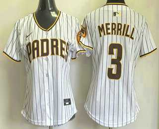 Women%27s San Diego Padres #3 Jackson Merrill White Pinstripe Limited Stitched Jersey