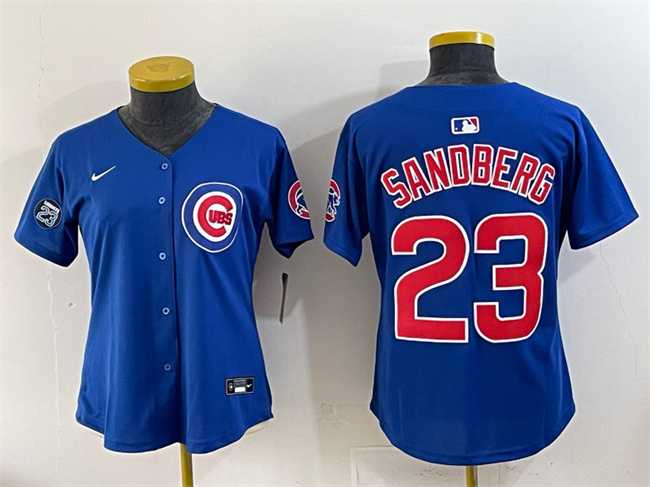 Women%27s Chicago Cubs #23 Ryne Sandberg Royal %27Ryne Sandberg Tribute%27 Vapor Limited V2 Stitched Jersey