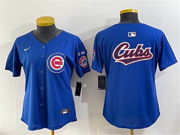Women%27s Chicago Cubs Team Big Logo Royal %27Ryne Sandberg Tribute%27 Vapor Limited V3 Stitched Jersey