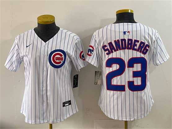 Women%27s Chicago Cubs #23 Ryne Sandberg White Home Limited Stitched Jersey