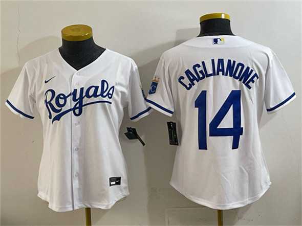 Women%27s Kansas City Royals #14 Jac Caglianone White Cool Base Stitched Jersey