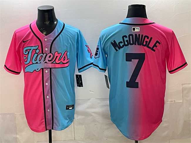 Men%27s Detroit Tigers #7 Kevin McGonigle Pink Blue Limited Stitched Jersey Dzhi
