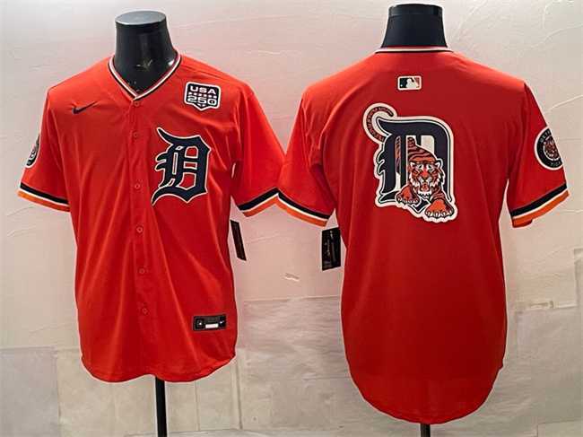 Men%27s Detroit Tigers Team Big Logo Orange 2026 Alternate USA 250%27 Patch Vapor Premier Limited Stitched Jersey Dzhi