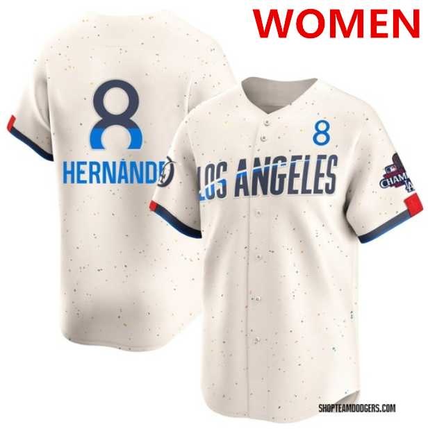 Women%27s Los Angeles Dodgers #8 Enrique Hernandez Cream 2024 World Series Champions Patch City Connect Limited Stitched Jersey Dzhi