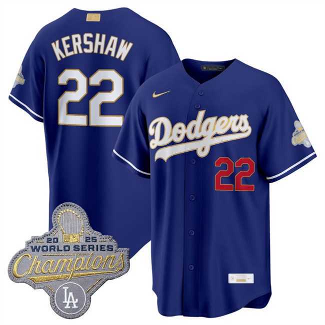 Men%27s Los Angeles Dodgers #22 Clayton Kershaw Royal 2026 Alternate Gold Collection Stadium Stitched Jersey Dzhi