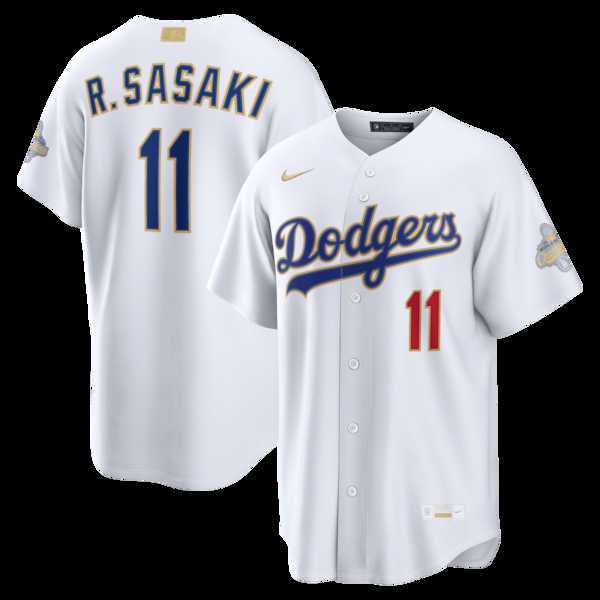 Men%27s Los Angeles Dodgers #11 Roki Sasaki Nike White 2026 Gold Collection Stadium Jersey Dzhi