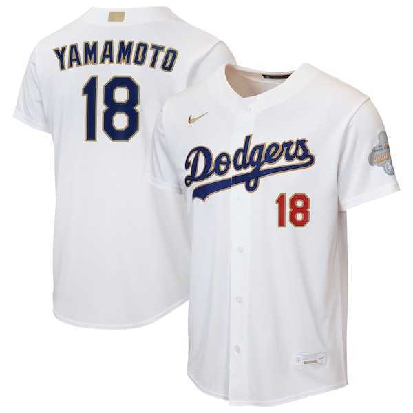 Men%27s Los Angeles Dodgers #18 Yoshinobu Yamamoto Nike White 2026 Gold Collection Home Replica Jersey Dzhi