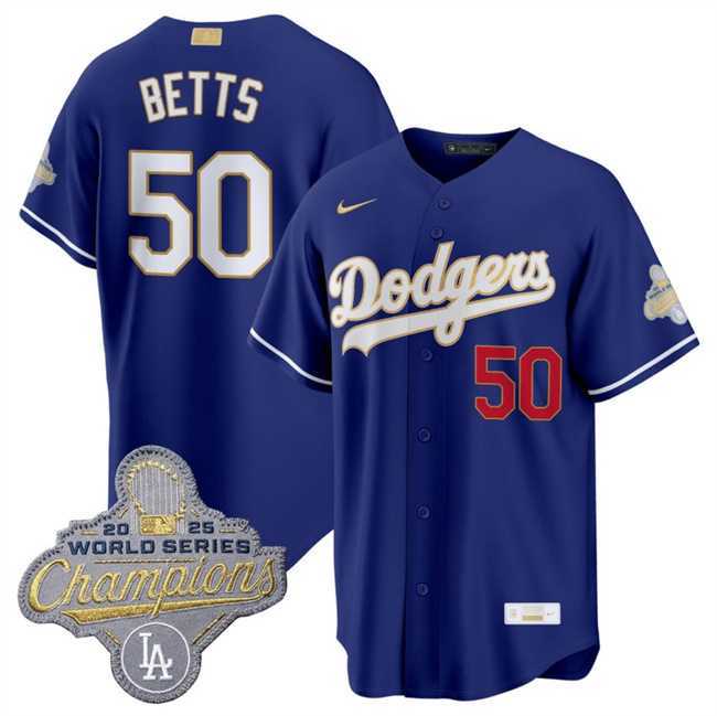 Men%27s Los Angeles Dodgers #50 Mookie Betts Royal 2026 Alternate Gold Collection Stadium Stitched Jersey Dzhi