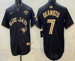 Men%27s Toronto Blue Jays #7 Kazuma Okamoto Black Gold 2025 American League Champions Limited Stitched Jersey Dzhi