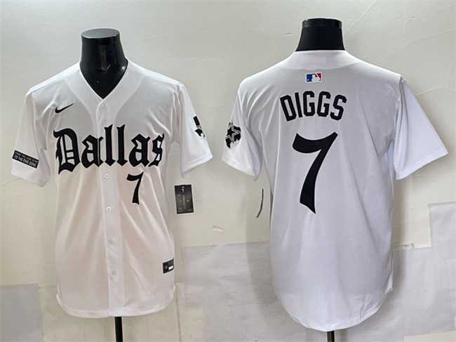 Men%27s Dallas Cowboys #7 Trevon Diggs White %27Gothic Lone Star Edition%27 Limited Stitched Baseball Jersey