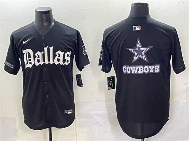 Men%27s Dallas Cowboys Team Big Logo Black %27Gothic Lone Star Edition%27 Limited Stitched Baseball Jersey