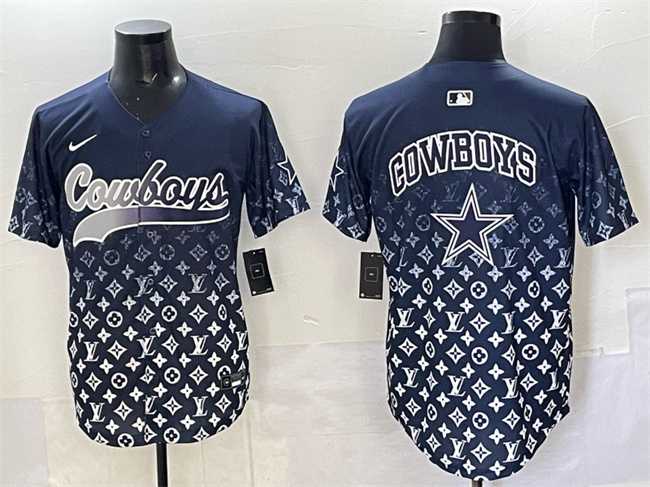 Men%27s Dallas Cowboys Team Big Logo Navy Limited Stitched Baseball Jersey