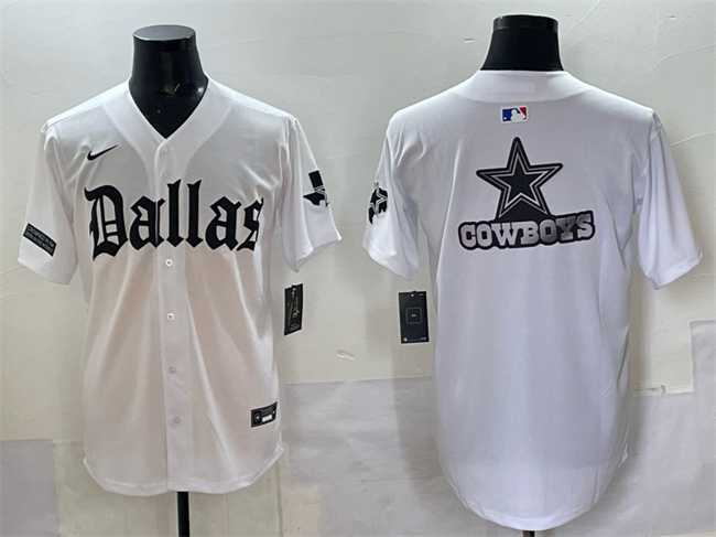 Men%27s Dallas Cowboys Team Big Logo White %27Gothic Lone Star Edition%27 Limited Stitched Baseball Jersey
