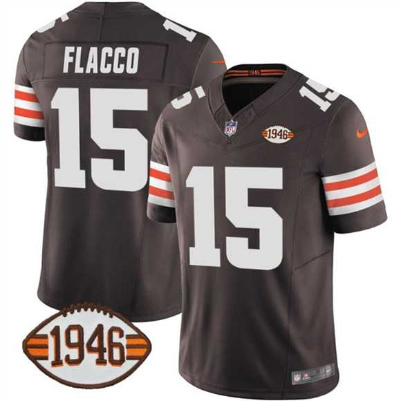 Men%27s Cleveland Browns #15 Joe Flacco Brown 2025 F.U.S.E. With 1946 75th Anniversary Patch Vapor Limited Stitched Jersey Dzhi