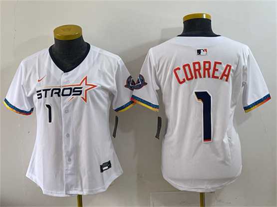 Women%27s Houston Astros #1 Carlos Correa White 2025 City Connect Limited Stitched Jersey