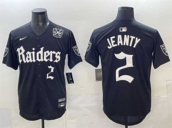 Men%27s Las Vegas Raiders #2 Ashton Jeanty Black %27Gothic Sin City Shadows Edition%27 With 65th Anniversary Patch Vapor Limited Stitched Baseball Jersey