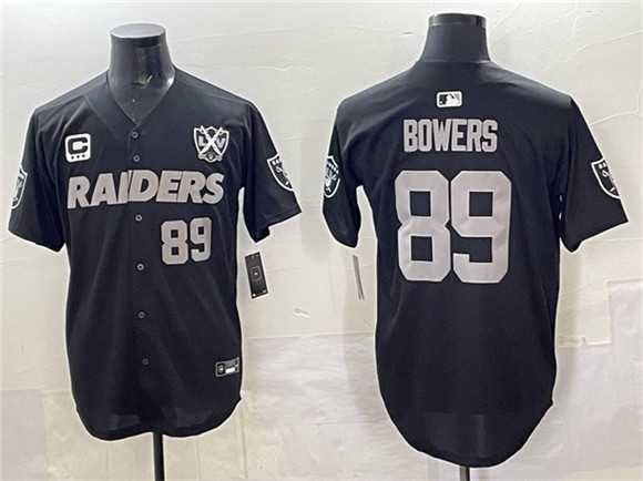 Men%27s Las Vegas Raiders #89 Brock Bowers Black With Nevada Silver Stat Patch And 65th Anniversary Patch 3-Star C Patch Stitched Baseball Jersey