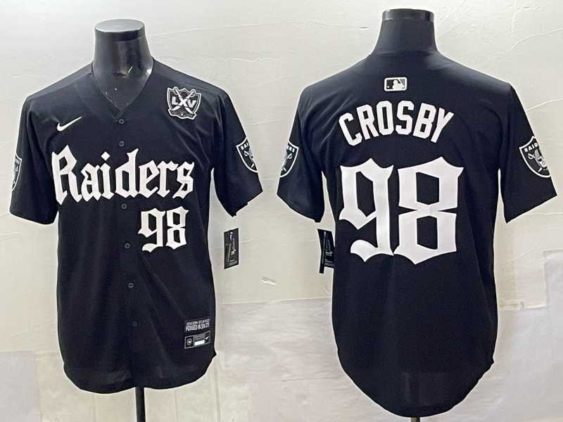 Men%27s Las Vegas Raiders #98 Maxx Crosby Black %27Gothic Sin City Shadows Edition%27 With 65th Anniversary Patch Vapor Limited Stitched Baseball Jersey