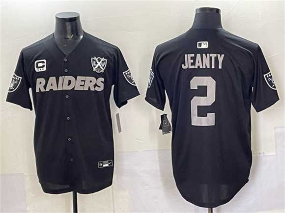 Men%27s Las Vegas Raiders #2 Ashton Jeanty Black With Nevada Silver Stat Patch And 65th Anniversary Patch 3-Star C Patch Stitched Baseball Jersey